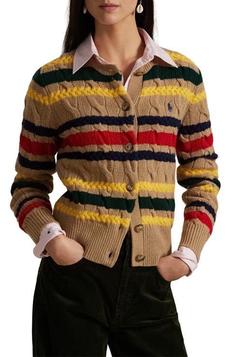 Stripe Cable Stitch Wool & Cashmere Cardigan