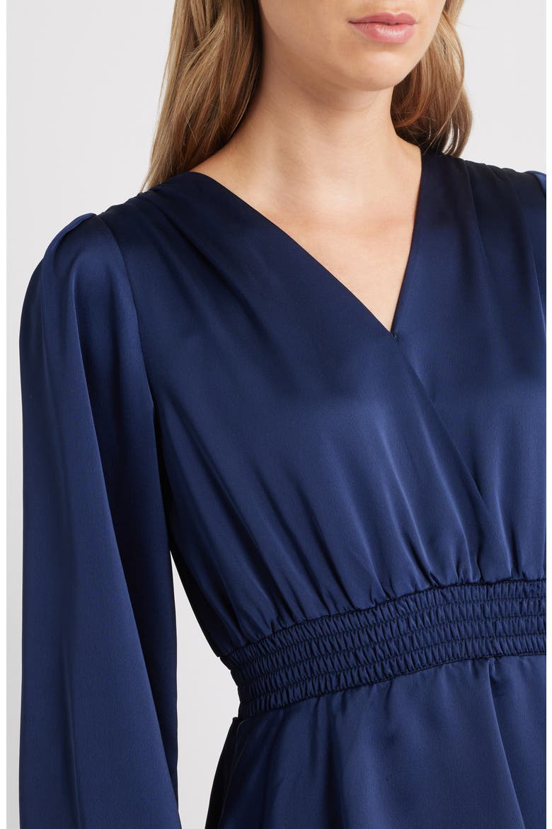 Long Sleeve Tiered High-Low Satin Dress, Alternate, color, DISTANT MOUNTAIN