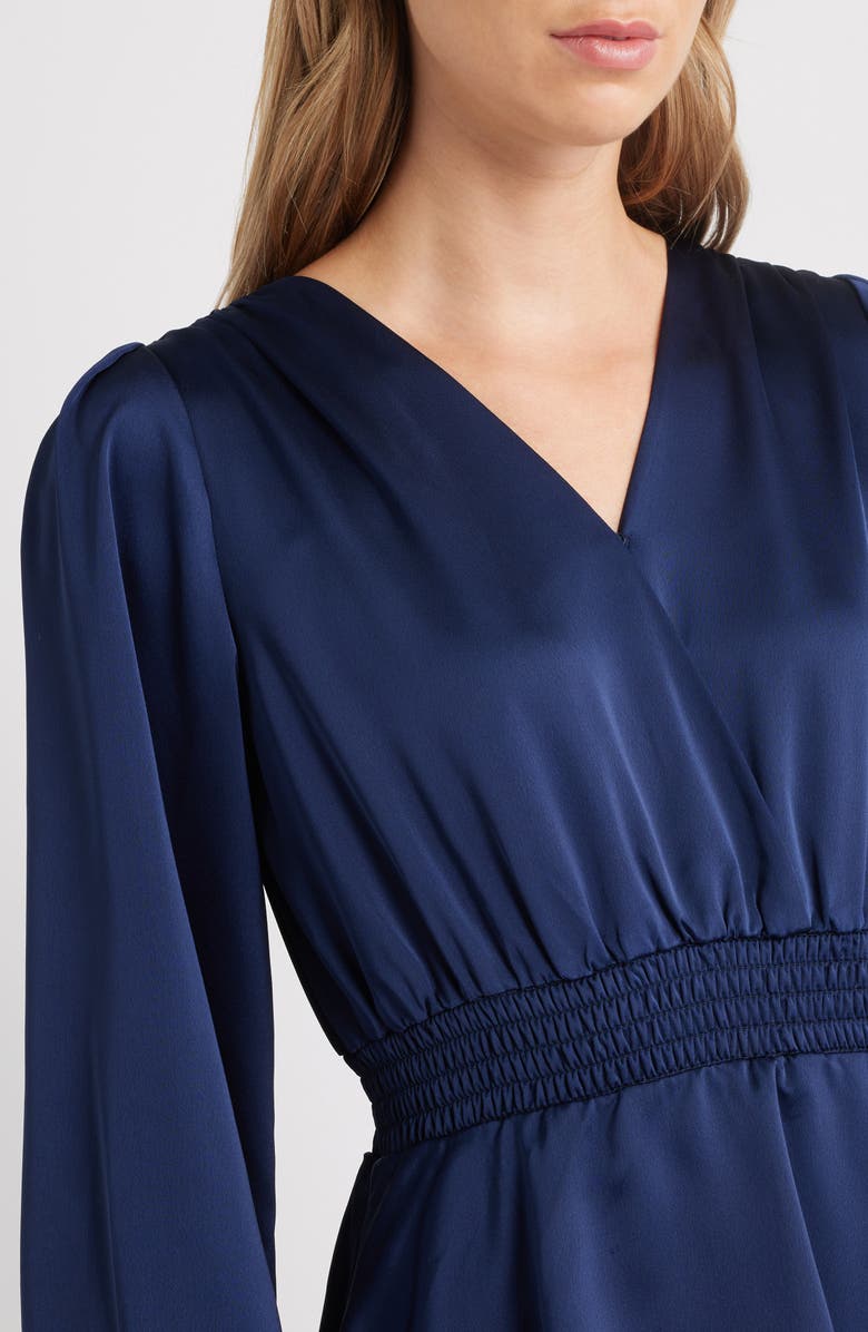 Anne Klein Long Sleeve Tiered High-Low Satin Dress, Alternate, color, Distant Mountain