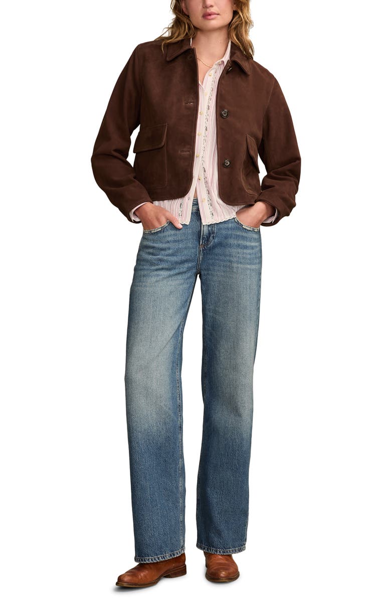 Lucky Brand Button Front Suede Jacket, Alternate, color, Chocolate Brown