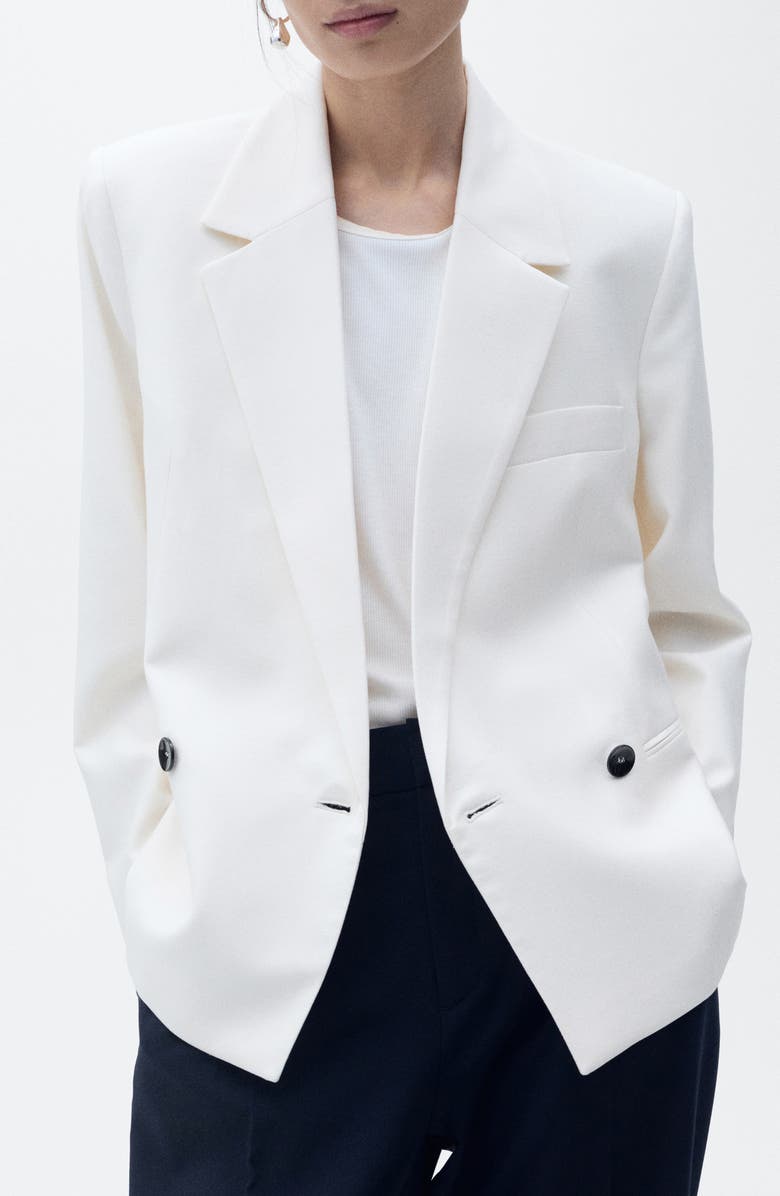 MANGO Contrasting Double Breasted Blazer, Alternate, color, White