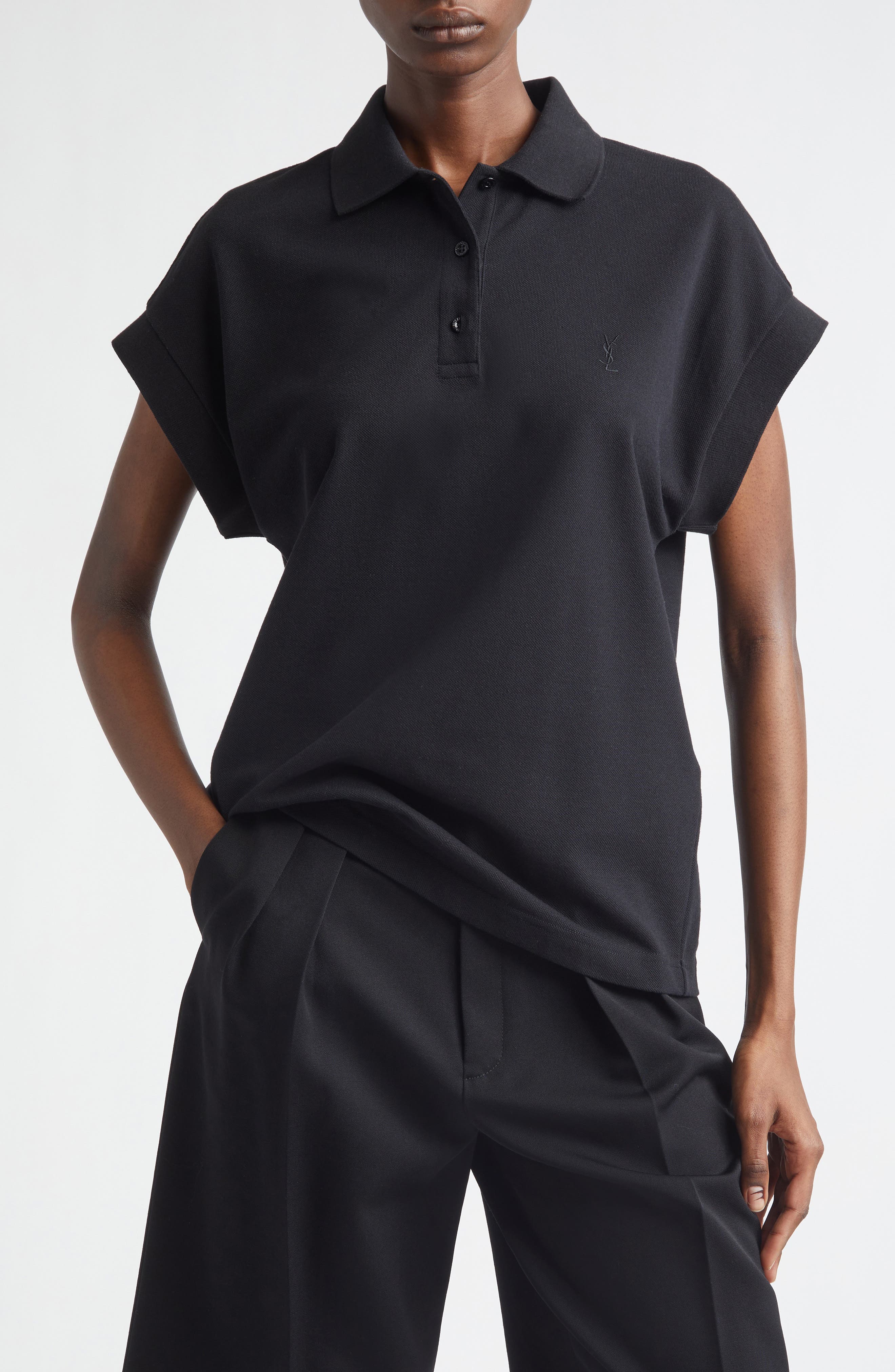 Cotton Blend Cap Sleeve Polo