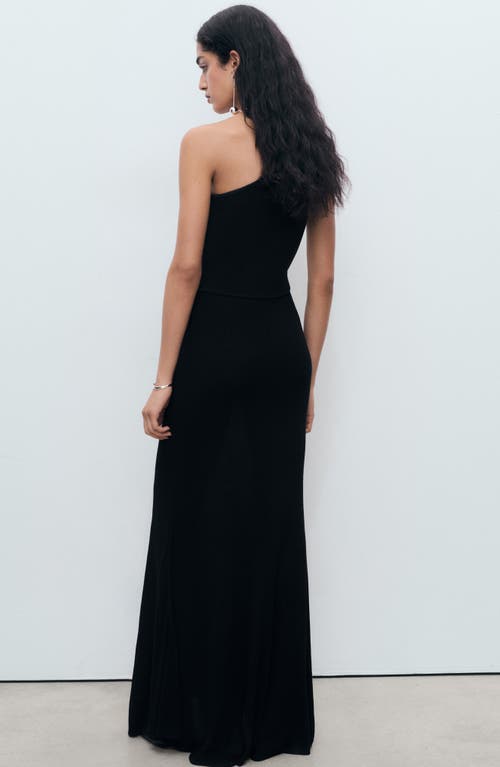 Mango One-shoulder Rib Maxi Dress In Black