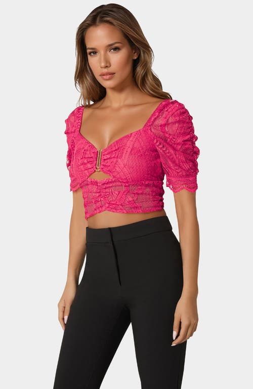 Bebe Puff Sleeve Lace Top In Pink