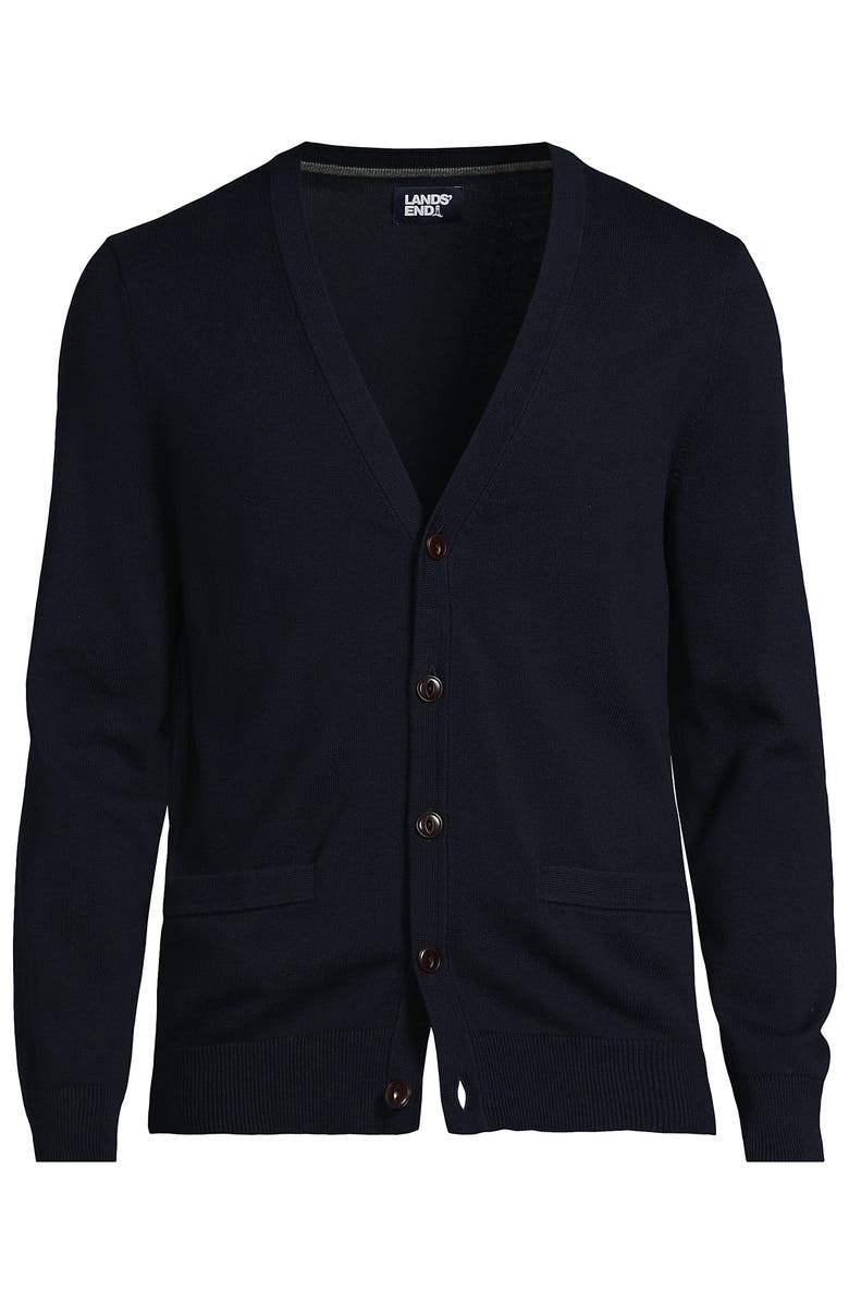 Lands' End Fine Gauge Cotton Cardigan, Alternate, color, Radiant Navy