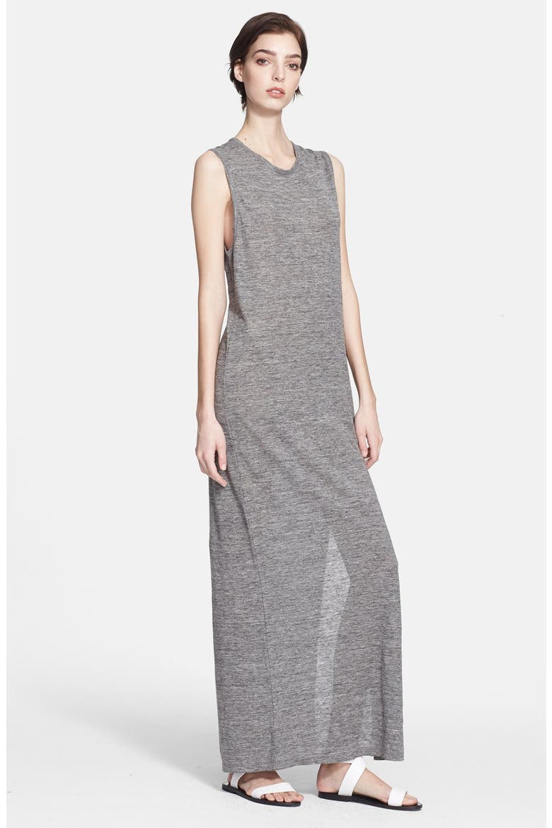 T by Alexander Wang Heathered Linen Jersey Maxi Dress, Main, color, CHARCOAL