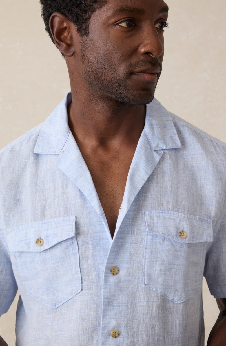 Faherty Reserve Basque Linen Camp Shirt, Alternate, color, Light Blue Melange