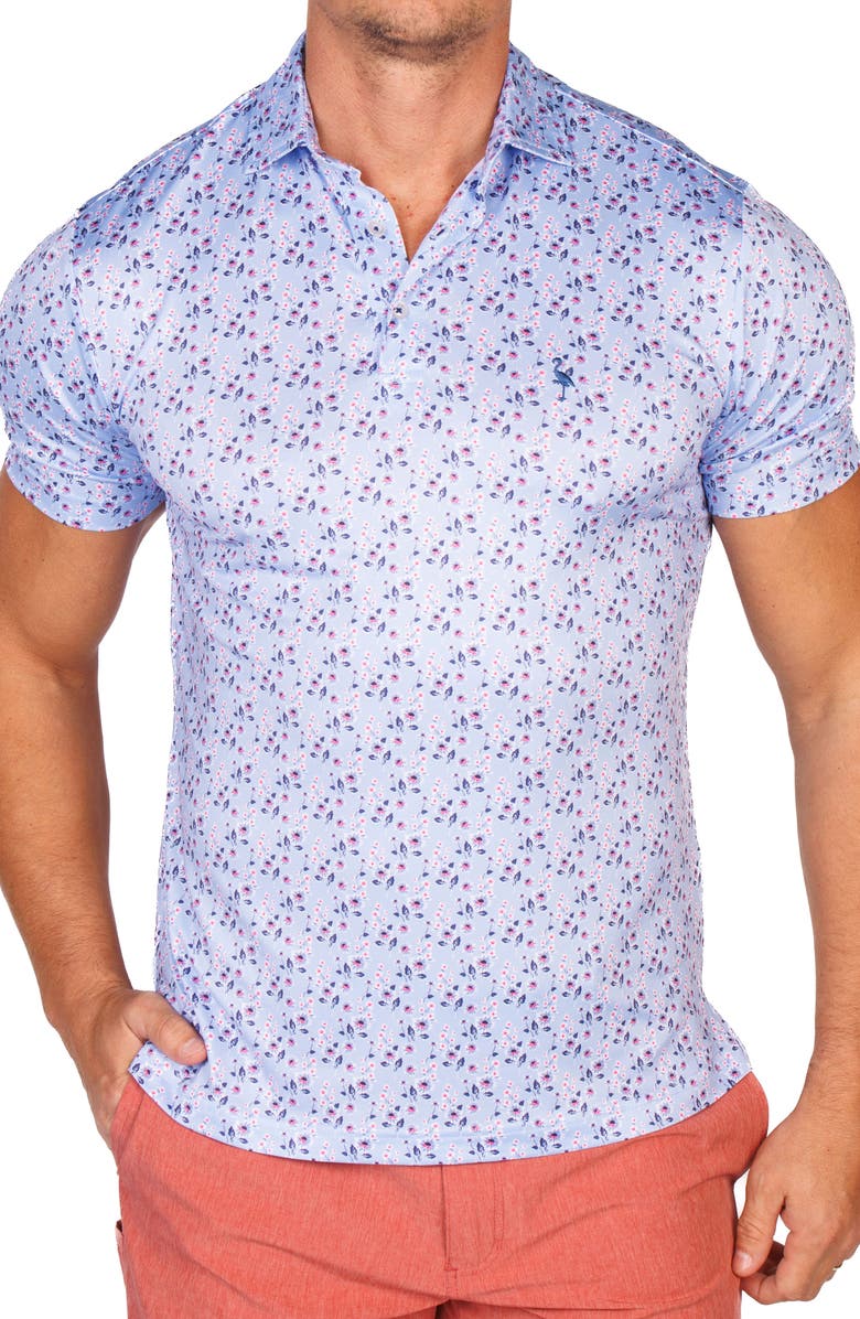 TailorByrd Floral Bloom Performance Golf Polo, Main, color, Light Blue