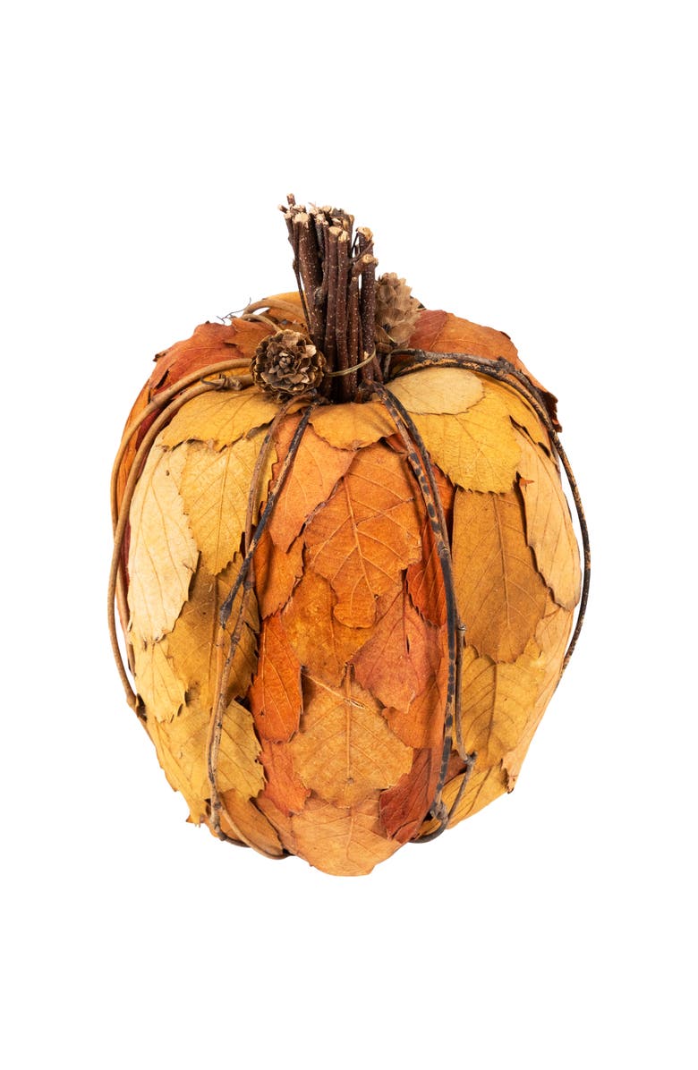 Northlight Artificial Leaves Layered Pumpkin with Pinecones Fall Harvest Decoration - 9.75", Alternate, color,