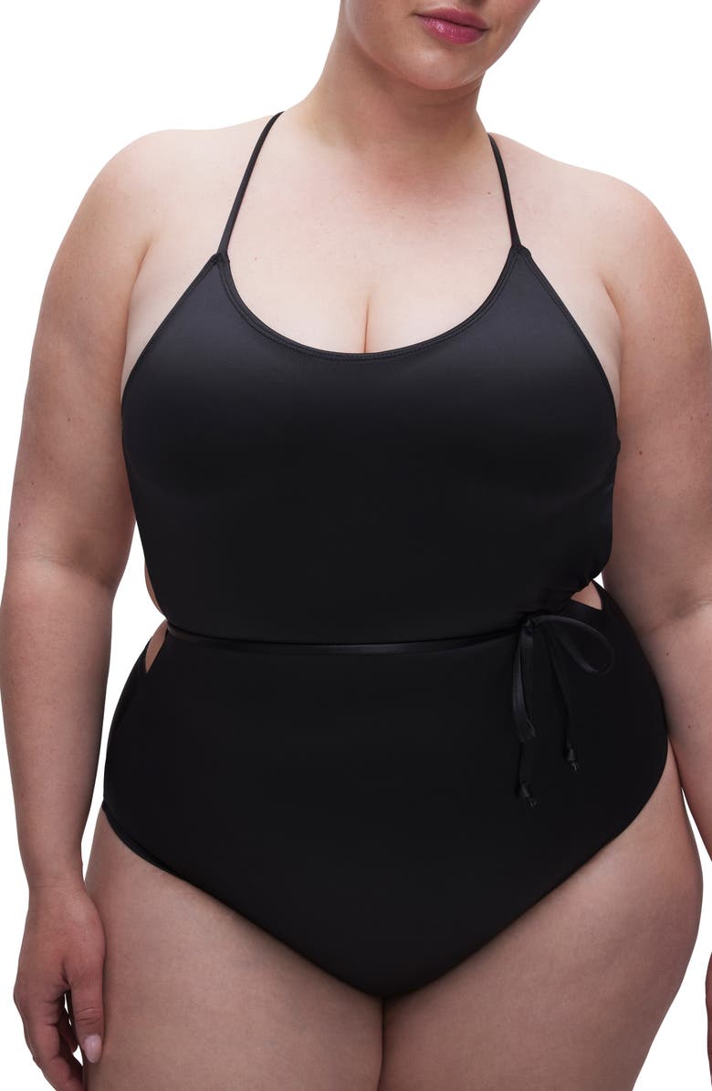 Good American Vacay Strappy One-Piece Swimsuit, Alternate, color, Black001