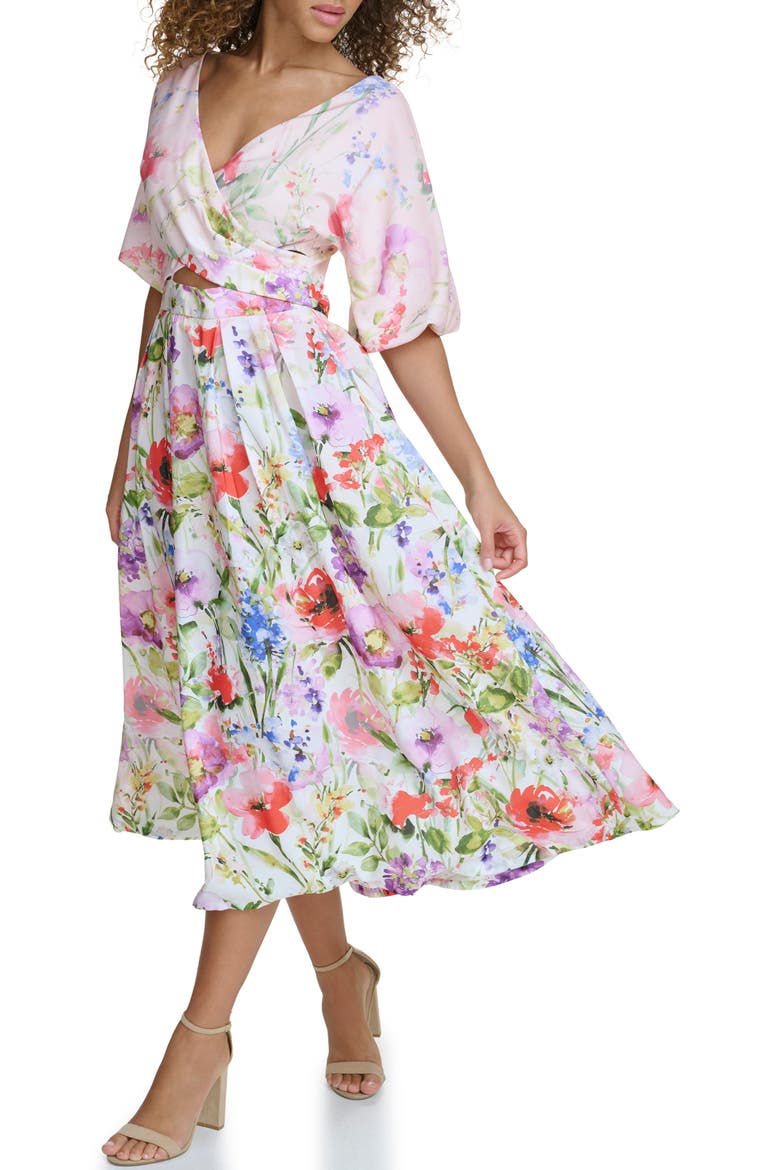 Drapey Cutout Dress, Alternate, color, WHITE MULTI