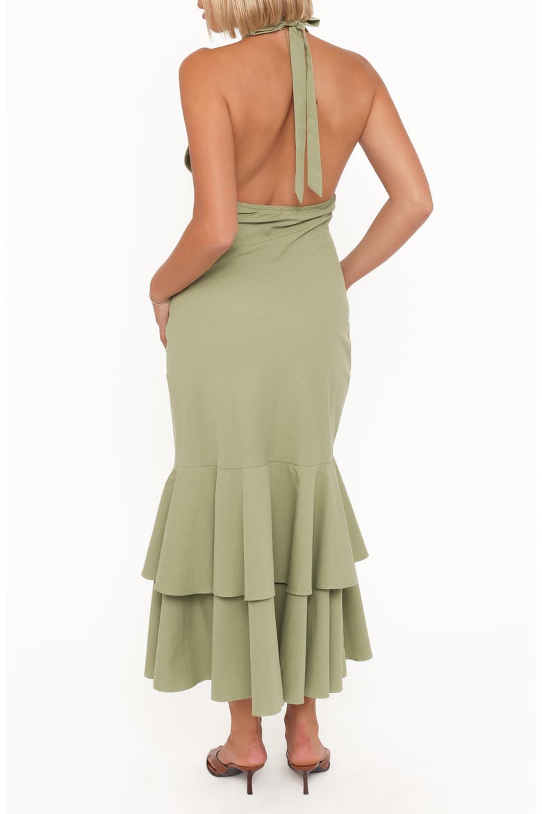 Robyn Plunge Halter Neck Cotton Maxi Dress, Alternate, color, OLIVE GREEN
