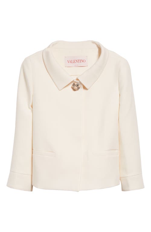 Valentino Garavani White Jacket With Spread Collar And Front Jewel Button In Wool And Silk Woman In Ivory
