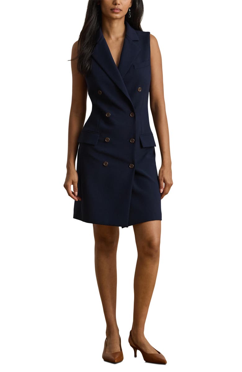 Lauren Ralph Lauren Sleeveless Crepe Double Breasted Dress, Main, color, Lauren Navy
