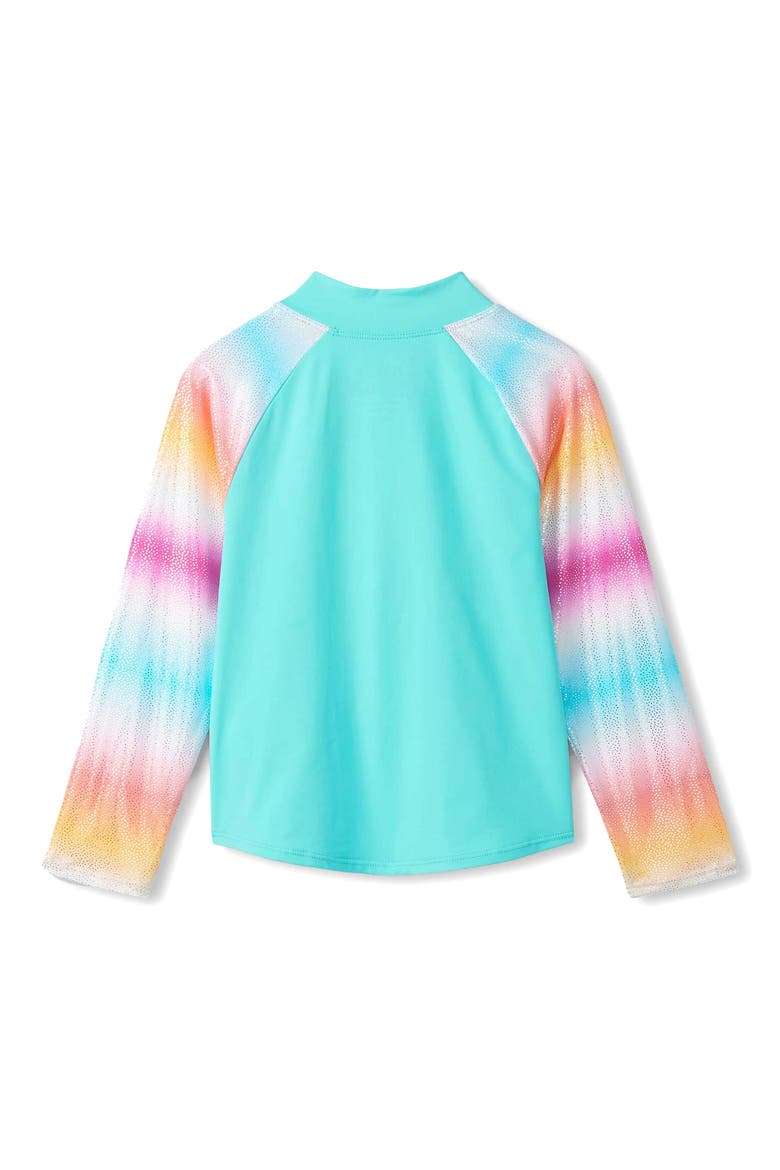 Kids' Turquoise Shimmer Long Sleeve Rashguard Two-Piece Swimsuit, Alternate, color, TURQUOISE