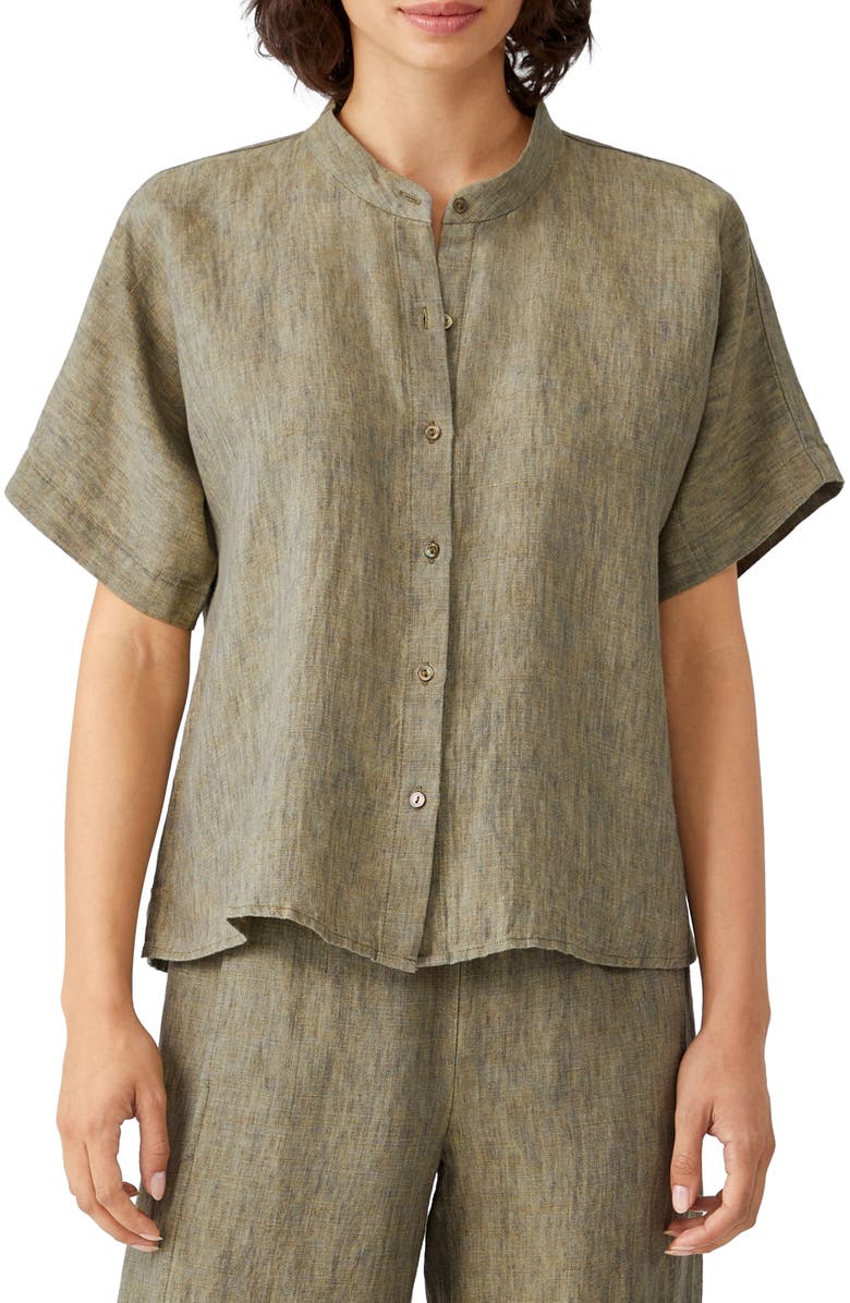 Eileen Fisher Mandarin Collar Organic Linen Shirt, Main, color, 