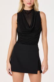 ASTR the Label Shaina Cowl Neck Mesh Inset Top