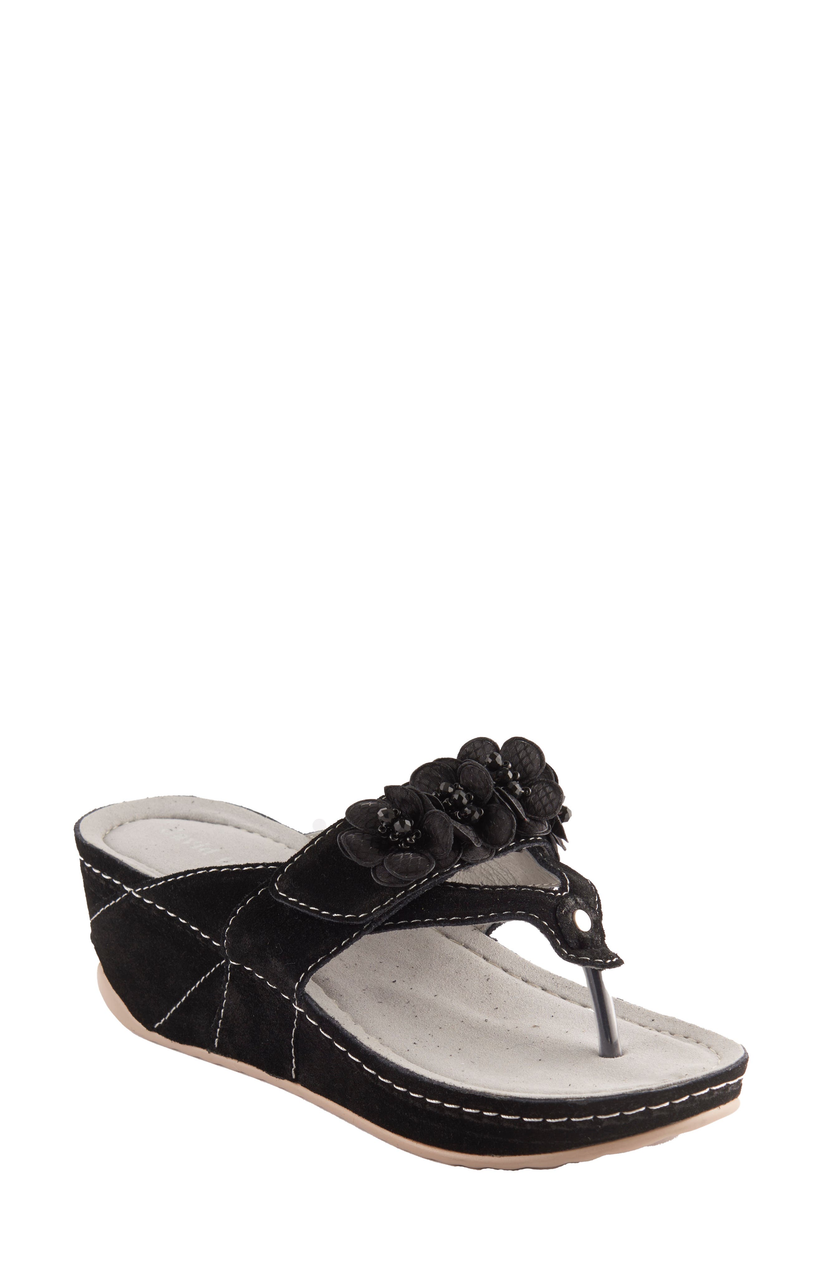 David Tate Garden Wedge Sandal, Main, color, Black Suede