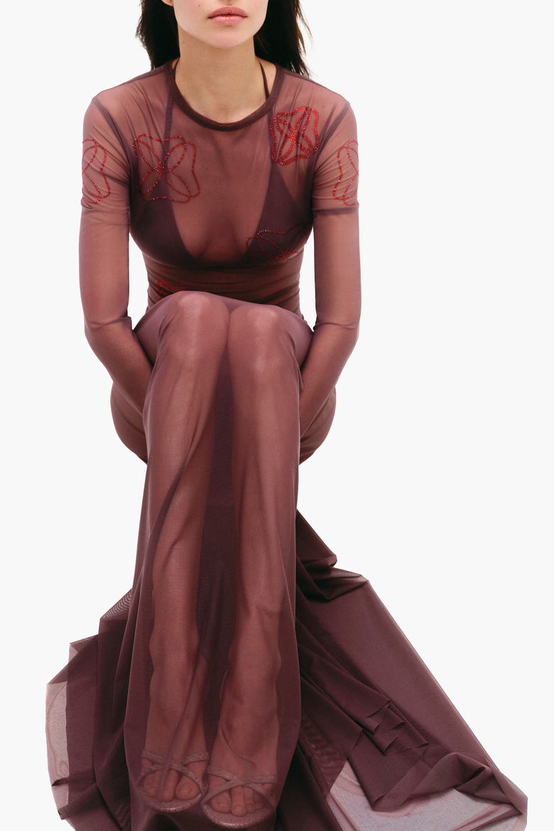 Flowy Mesh Maxi Skirt, Alternate, color, Dark Plum
