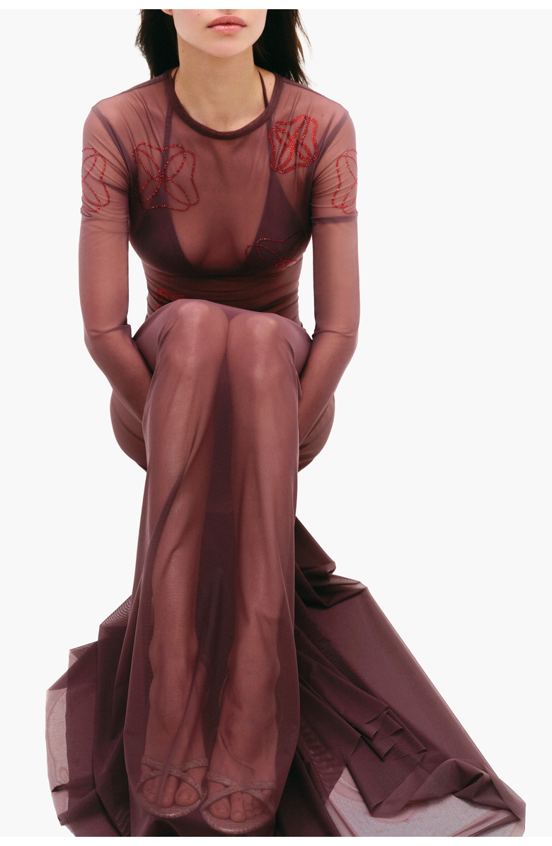 Malva Florea Flowy Mesh Maxi Skirt, Alternate, color, Dark Plum