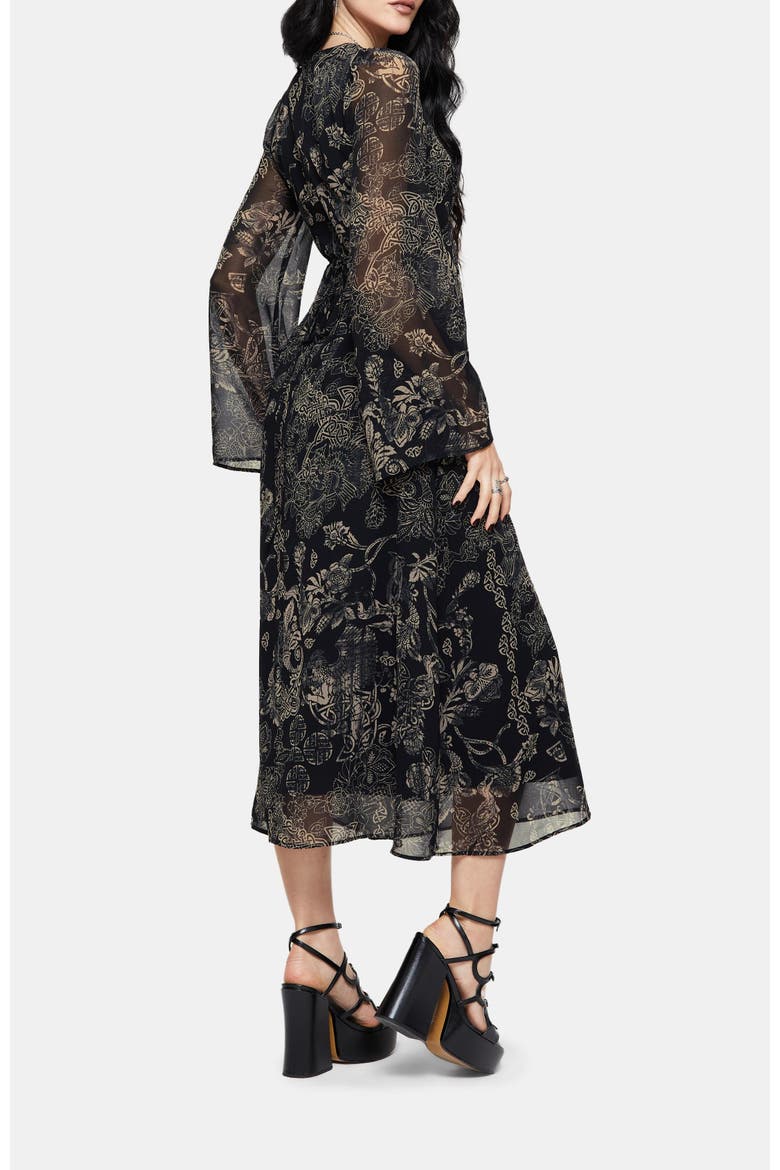 Surge Celtic Ruffle Neck Midi Dress, Alternate, color, Black