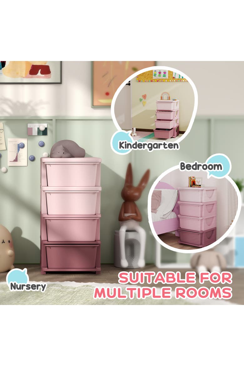 4-Tier Kids Storage Unit with Drawers​, Alternate, color, Pink