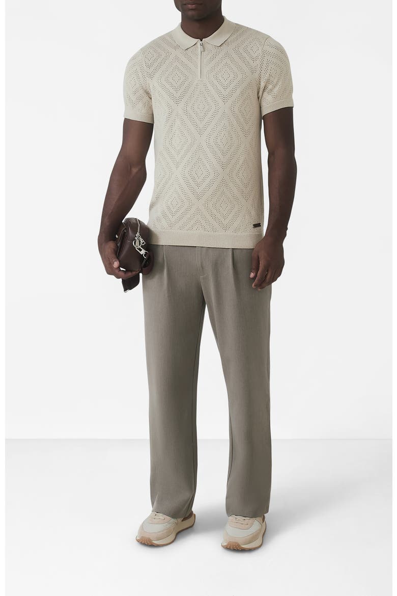 Chalbi Slim Fit Knit Pointelle Zip Polo, Alternate, color, Light Beige