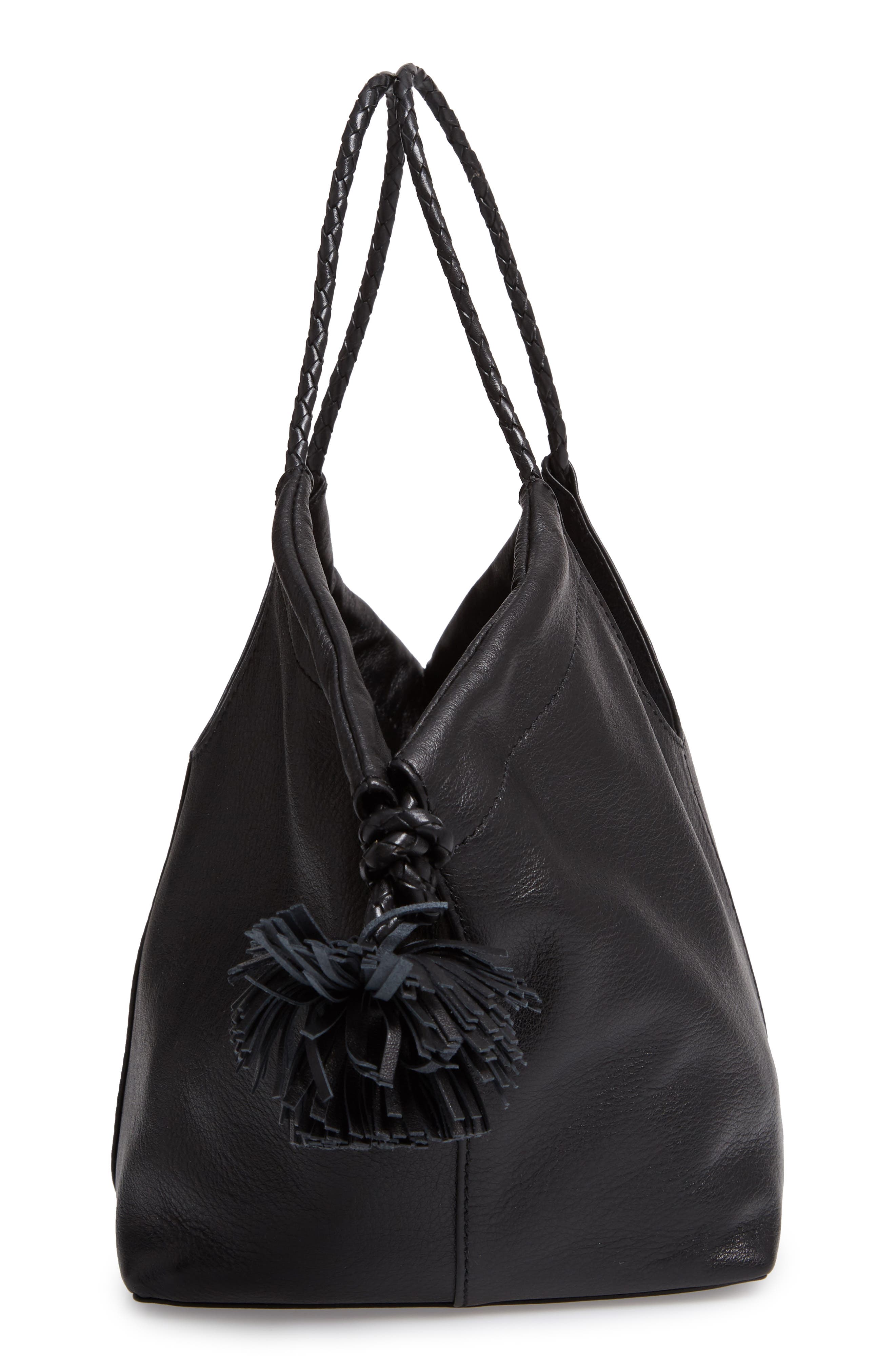 Mini Lali Pompom Leather Tote, Alternate, color, NOIR