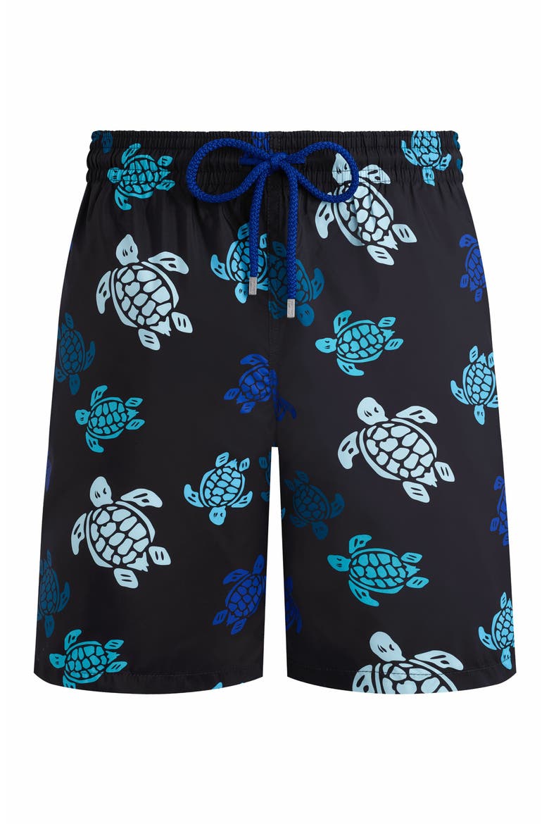Men's Multicolor Tortues Ultra-Light and Packable Swim Trunks, Alternate, color, NOIR