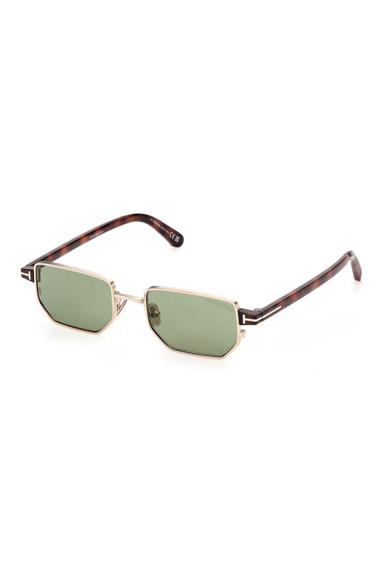 Liam 51mm Rectangular Sunglasses, Alternate, color, SHINY ROSE GOLD/ GREEN LENS