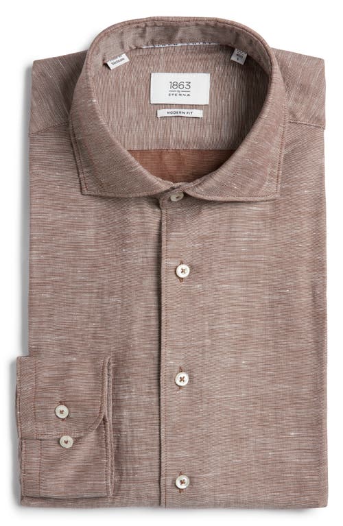 1863 By Eterna Modern Fit Cotton & Linen Dress Shirt In Brown