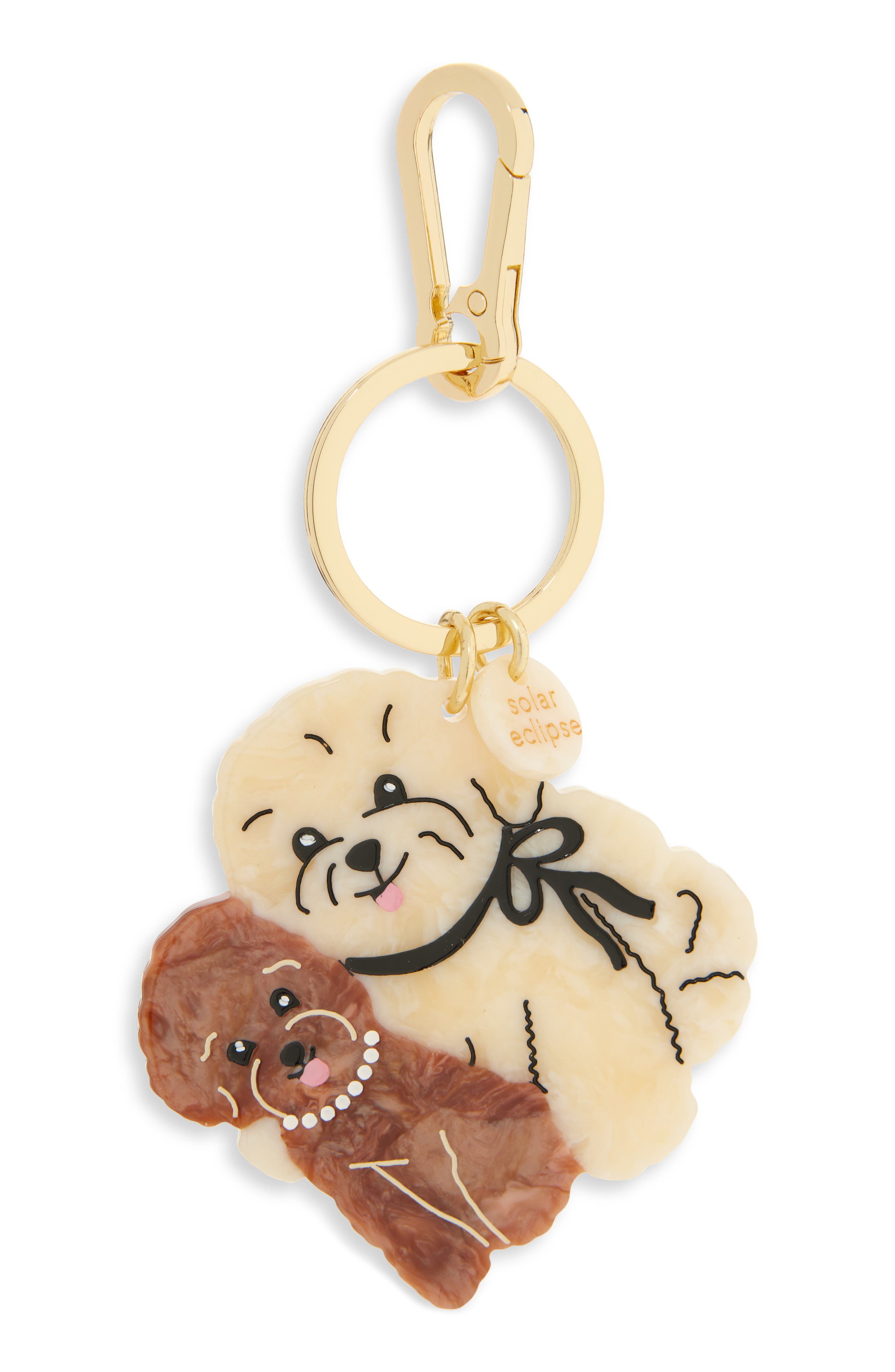 Solar Eclipse Hand Painted Puppy Friends Key Chain Bag Charm In Gold