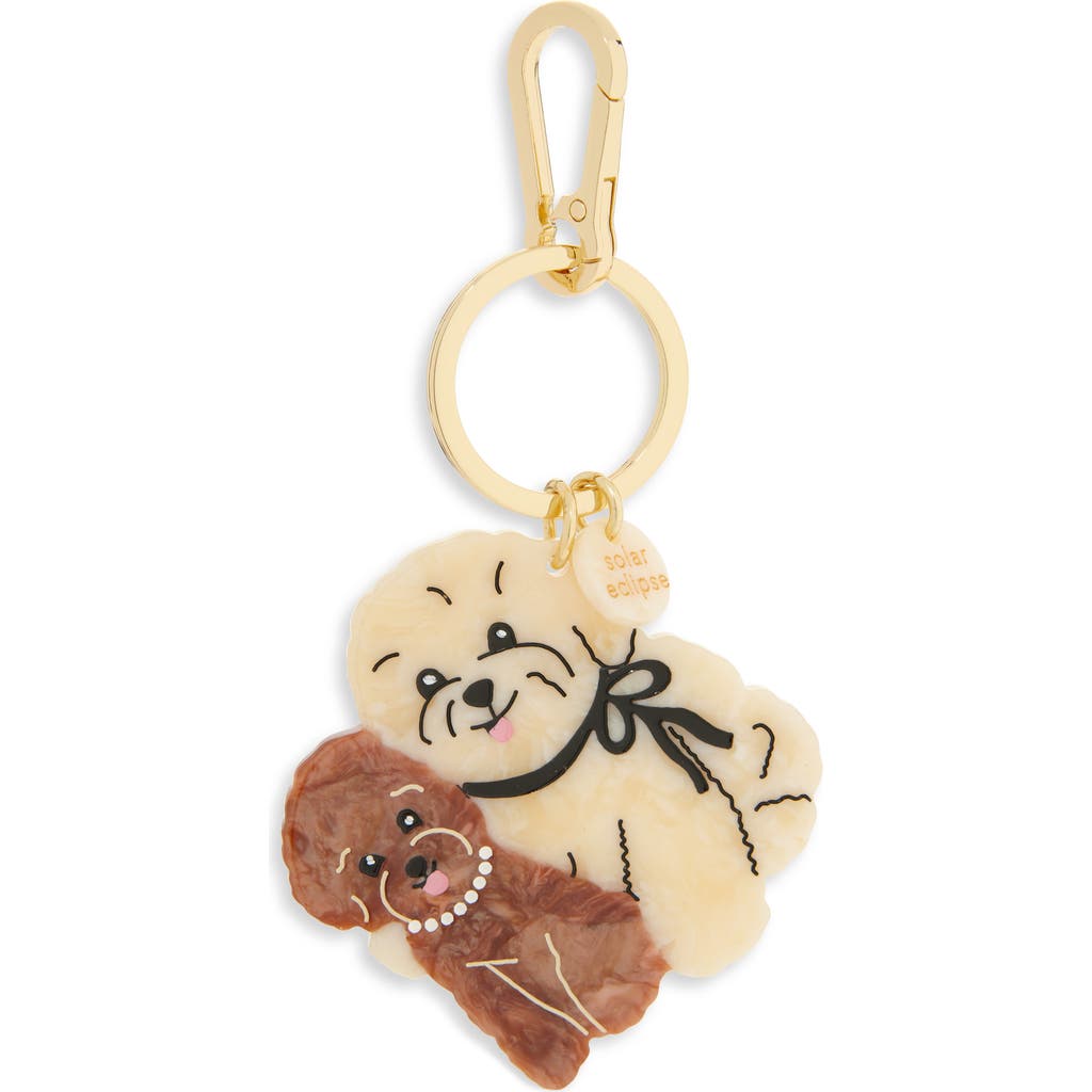 Solar Eclipse Hand Painted Puppy Friends Key Chain Bag Charm In Gold