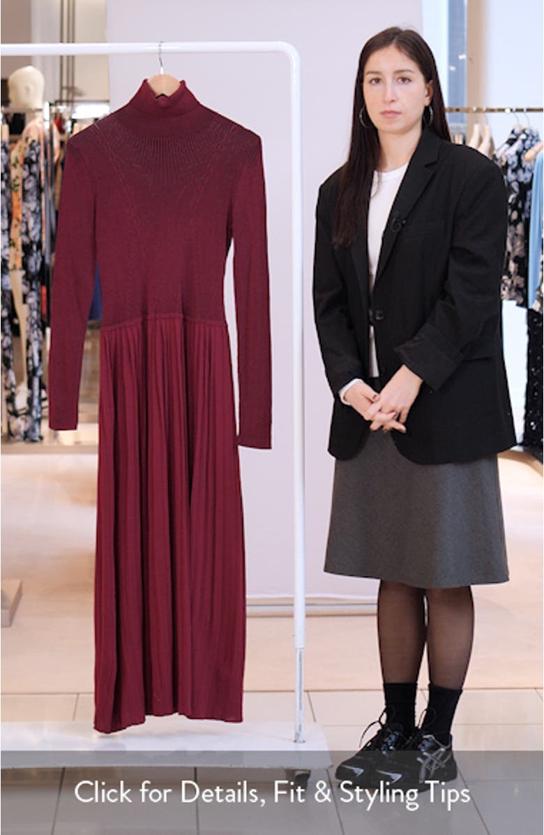 Long Sleeve Pleat Turtleneck Maxi Dress, sales video thumbnail