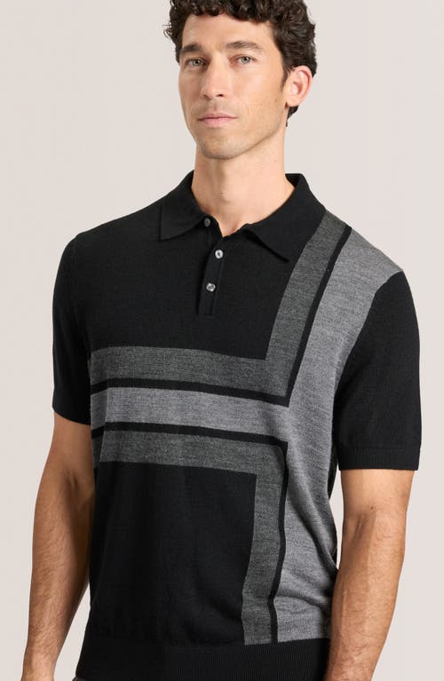 Ted Baker Intarsia Merino Wool Blend Sweater Polo In Black