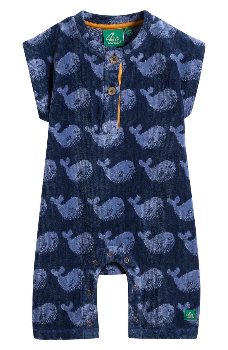 Little Green Radicals Whales Terry Romper, Main, color, Blue
