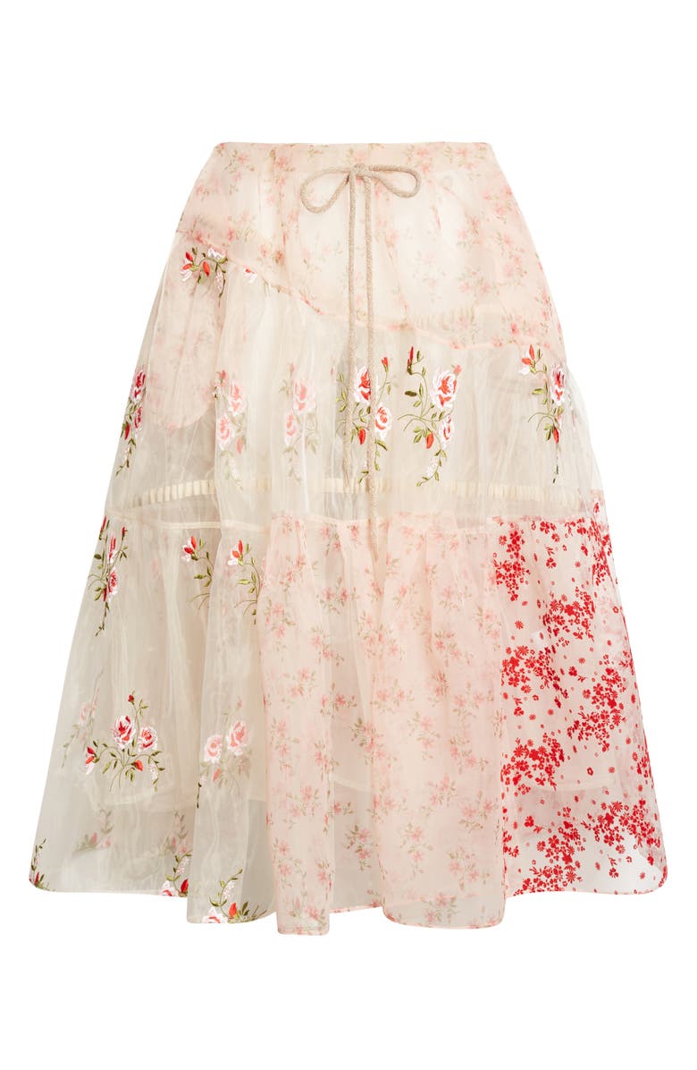 Simone Rocha Patchwork Floral Sheer Organza Midi Skirt, Main, color, Beige Patchwork/ Taupe