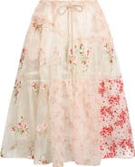 Simone Rocha Patchwork Floral Sheer Organza Midi Skirt