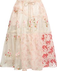 Simone Rocha Patchwork Floral Sheer Organza Midi Skirt