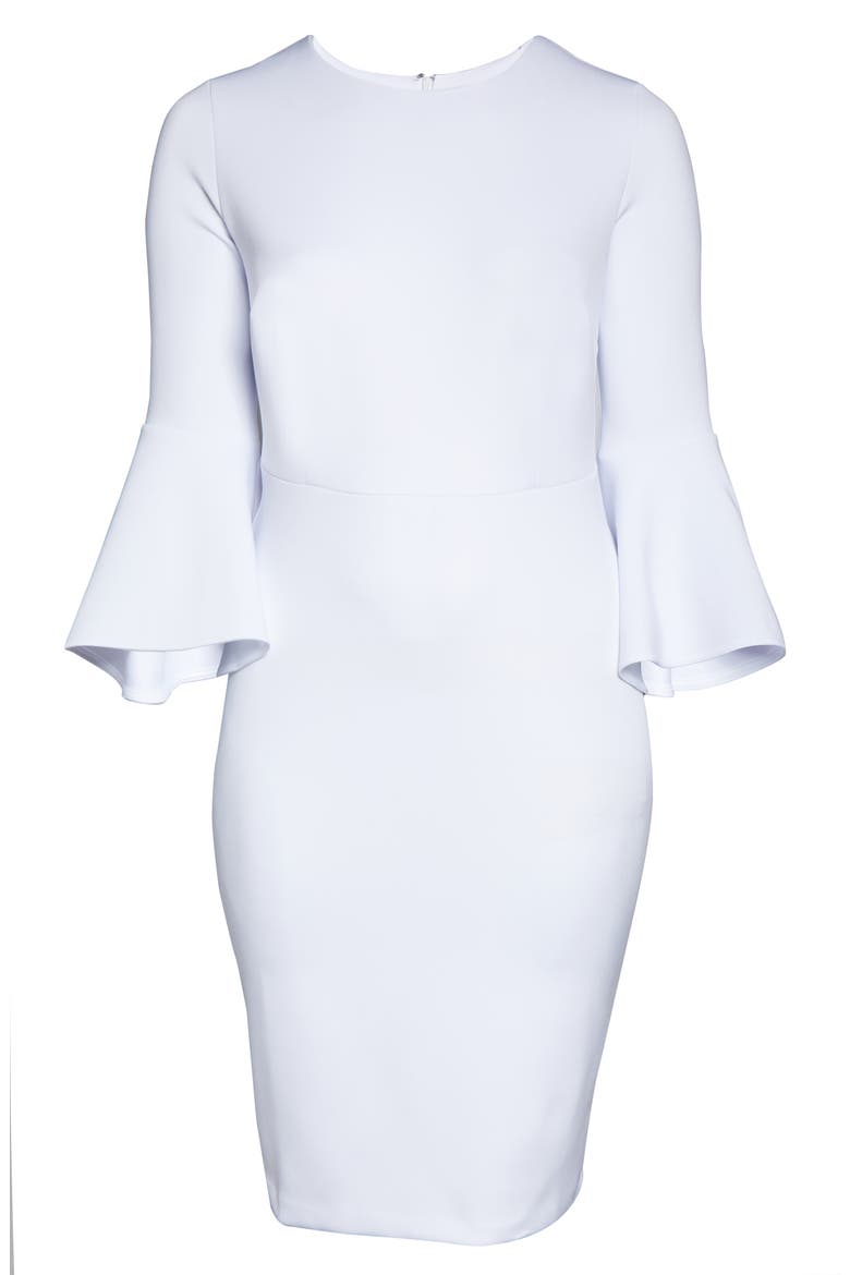 Flare Sleeve Scuba Sheath Dress, Alternate, color, WHITE