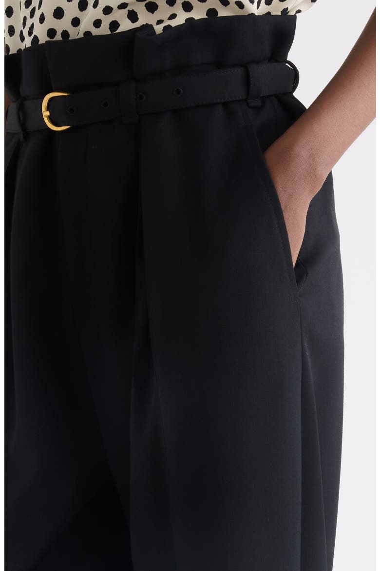 Belted Paperbag Waist Grain de Poudre Wool Pants, Alternate, color, BLACK