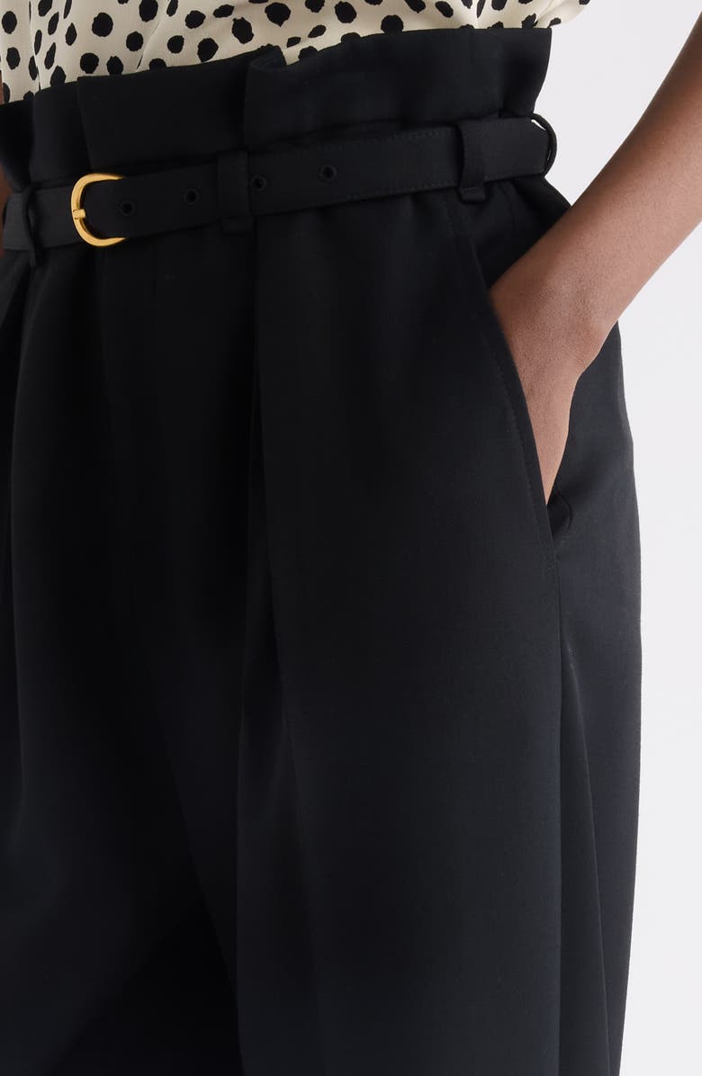 Chloé Belted Paperbag Waist Grain de Poudre Wool Pants, Alternate, color, Black