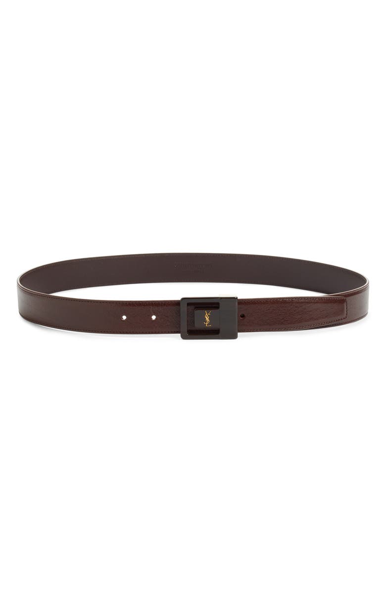 Saint Laurent La 66 Resin Buckle Calfskin Leather Belt, Main, color, Red Tan/ Brown