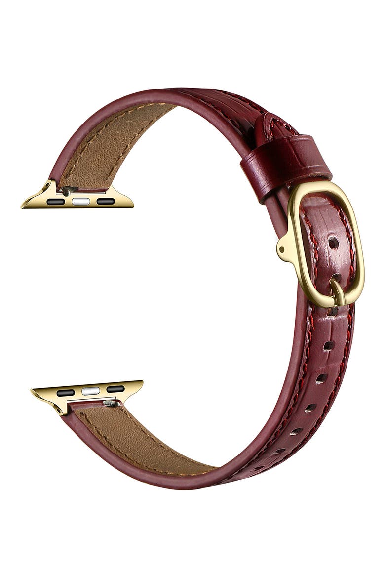 Carmen Skinny Croc Embossed Leather Apple Watch® Watchband, Alternate, color, CHERRY LAQUER