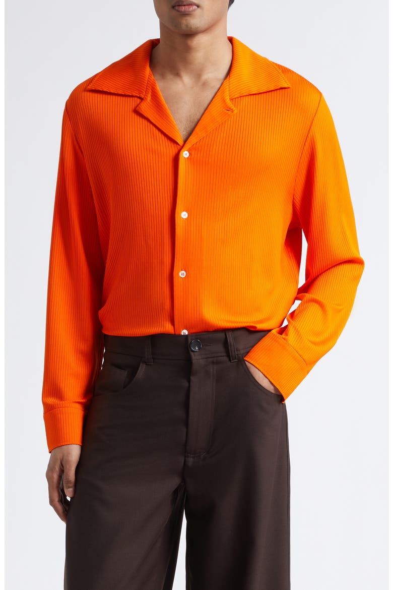 Darian Notch Collar Rib Button-Up Shirt, Main, color, TANGERINE VISCOSE RIB