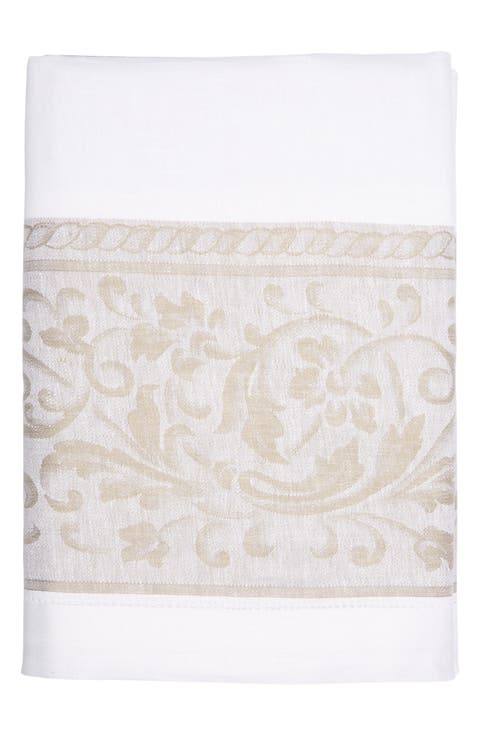 Linen 71" x 100" Versailles Tablecloth - White and Beige