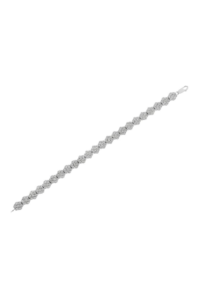 Silver 2.0 cttw Diamond 7 Stone Floral Cluster Link Bracelet, Alternate, color, White