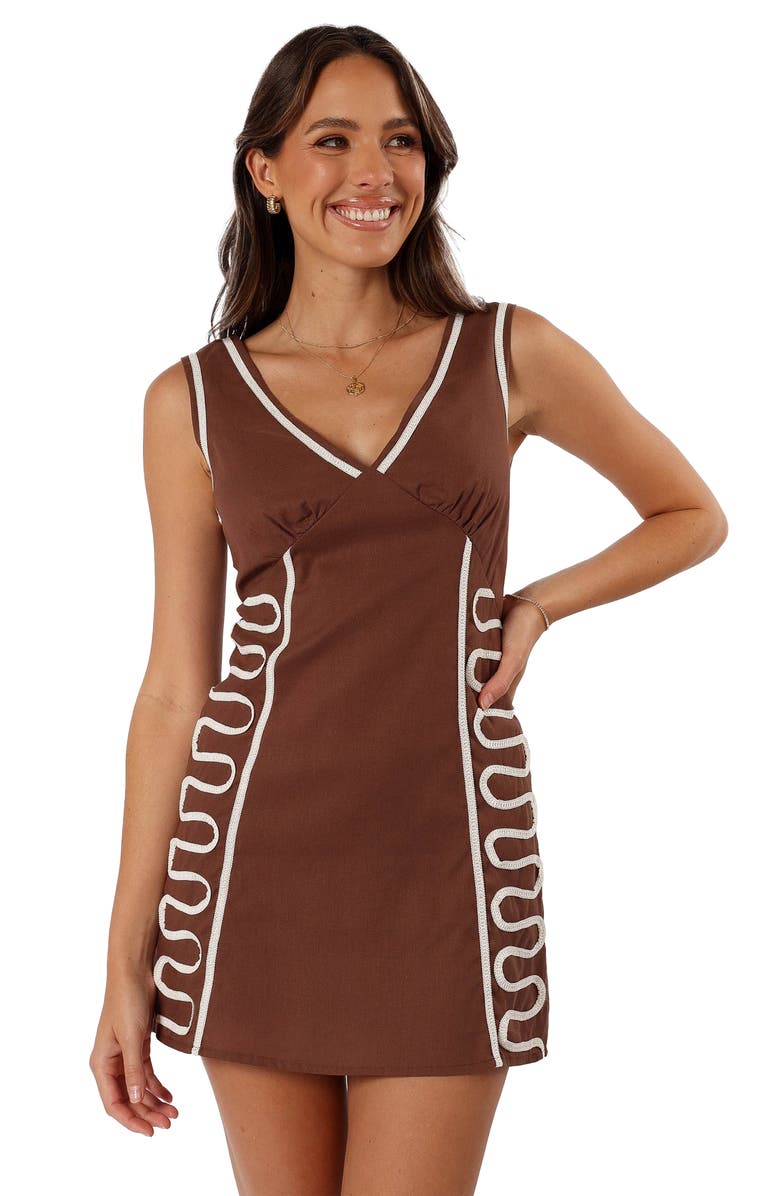 Petal & Pup Alexa Cotton & Linen Sleeveless Minidress, Alternate, color, Chocolate