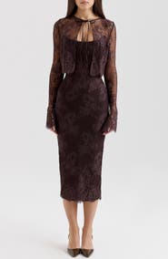 HOUSE OF CB Larra Lace Tie Neck Long Sleeve Midi Dress & Bolero Jacket