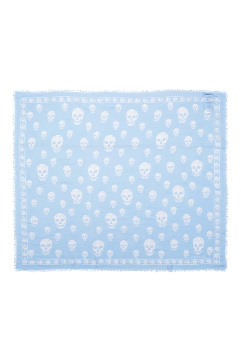Skull Print Silk Scarf, Alternate, color, ICE BLUE/ WHITE